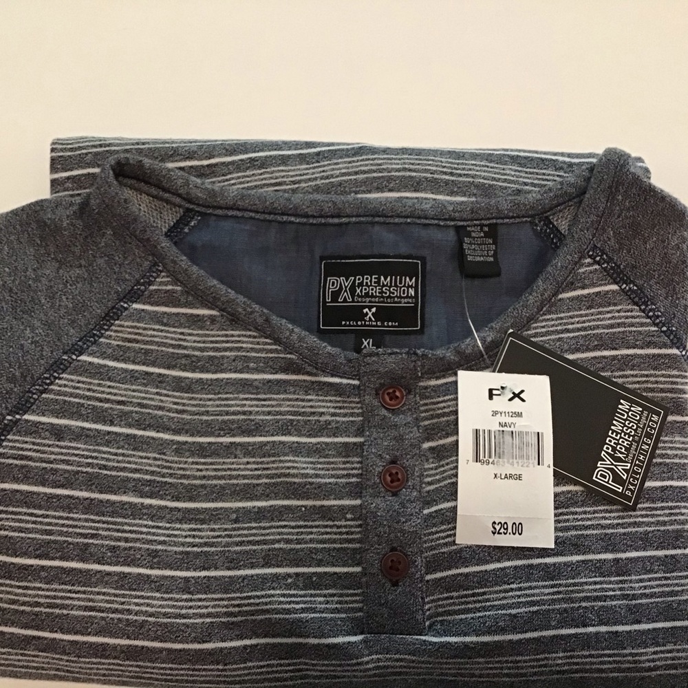 Shirt XL Gray Stripes Long SL. NWT